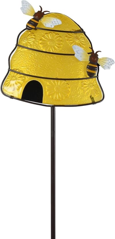 Tuinsteker Bijenkorf - Bloemensteker Decoratie - Tuin Aankleden - Metalen Decoratie - 86 cm - Geel
