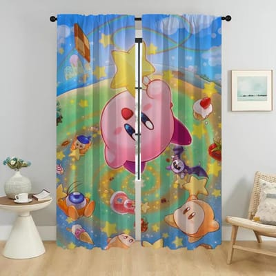 Kirbyes Gordijn voor Kamer 2 Panelen Huis Interieur Gordijnen 2 Stuks Shades Tule voor Slaapkamer Halloween Decoratie Scheidingswand W50xH70cmx2pcs-CL