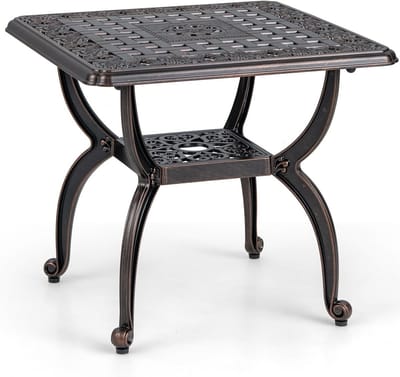 Weerbestendige Buiten Tafel Vierkant - Bistrotafel Balkon met Onderplank - Gietaluminium Antiek Brons