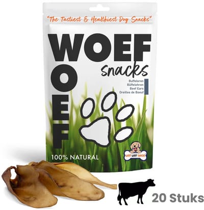 Woef Woef Snacks Hondensnacks Buffeloren 20 stuks - Kauwsnacks Gedroogd vlees Rund Alle honden vanaf 8kg Geen toevoegingen
