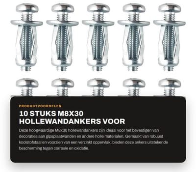 Dailygoods - 10 Stuks M8x30 Hollewandankers voor Gipsplaatwanden