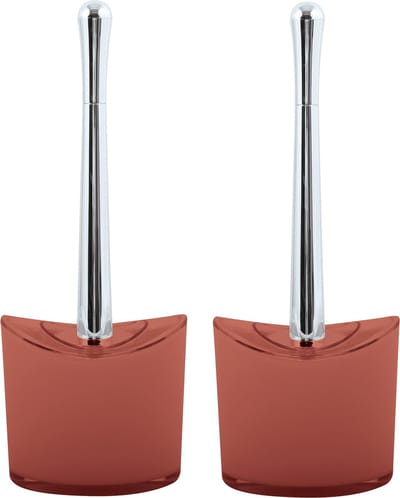 MSV Toiletborstel in houder/wc- 2x -borstel Aveiro - PS kunststof/rvs - terracotta/zilver - 37 x 14 cm