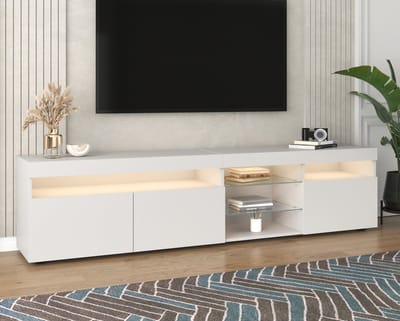 Wishdor - Tv-Meubel - Hoogglans Afwerking - Variabele Ledverlichting - MDF - Wit - 180 X 35 X 48 Cm