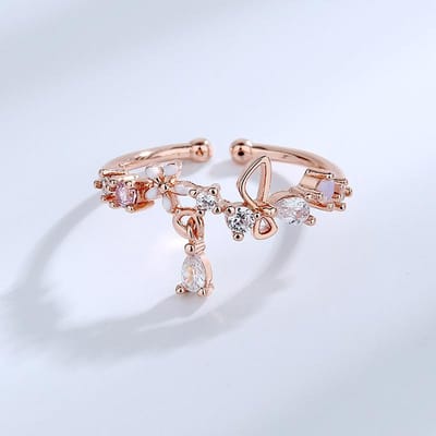 Bague florale simple et douce pour filles, ouverture réglable, bague de doigt tendance et personnalisée pour femmes rose or