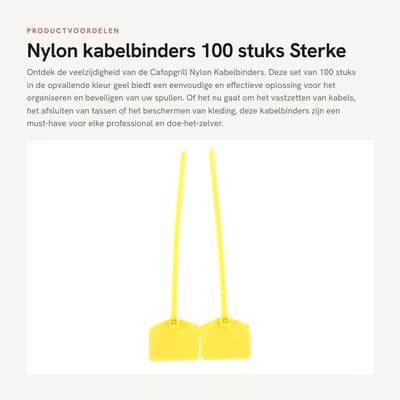 Dailygoods- Kabelbinders 100 Stuks - Herbruikbaar - Klittenband - Veilig - Temperatuur- en Corrosiebestendig - Geschikt voor Diverse Industrieën - Binders