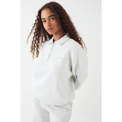 Dames DSGN Studio Geembosseerde Sweater met Kraag en Halve Rits | Ash Grey | Maat: 2XL