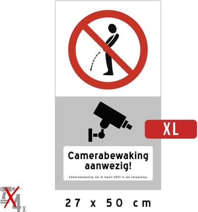 Pictogram/ bord XL | Verboden te urineren - "Camerabewaking aanwezig!" | 27 x 50 cm | Wildplassen | CCTV | Camera bewaking | Wild plassen | Urine | Overlast | Forex | 1 stuk