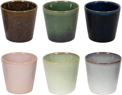Studio Tavola Koffiekopjes Wind - Bruin/Groen/Roze/Blauw/Grijs - 6 Stuks 200 ml Aardewerk - Vaatwasser- en Magnetronbestendig