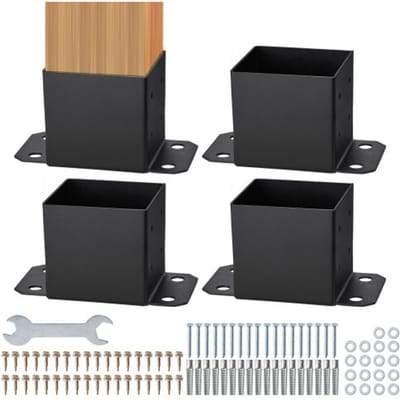 VEVOR Set Van 4 Schroefhulzen 214 X 146 X 140 Mm Paalsteunen Van Koolstofstaal met Spuitcoating Montage Op Betonnen Of Houten Vloeren Paalschoenpalen Ideaal voor Pergola'S Veranda-Leuningen
