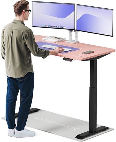 Desktronic HomeOne Zit-sta Bureau Elektrisch In Hoogte Verstelbaar, 140x70 cm Zwart/Roze, Stille Dubbele Motor, Hoogte 72-119cm
