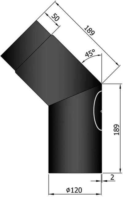Kachelpijp Ø120 Bocht 45° met deur - staal - 2 mm - zwart - veegluik