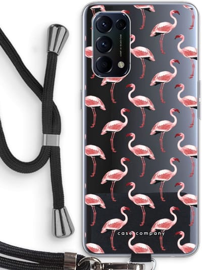 Case Company® - Hoesje met koord geschikt voor Oppo Find X3 Lite hoesje met Koord - Flamingo - Telefoonhoesje met Zwart Koord - Bescherming aan alle Kanten en Over de Schermrand