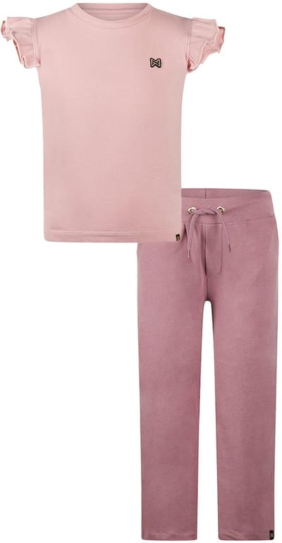 Koko Noko - Basic collection - Biologisch katoen - Kledingset - 2 delig - Joggingbroek Mauve - Shirt Dusty Pink - Maat 92