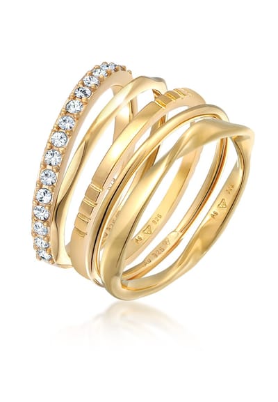 Elli - Ring - Dames stapel band filigraan set van 5 met kristallen in 925 sterling zilver - Dames