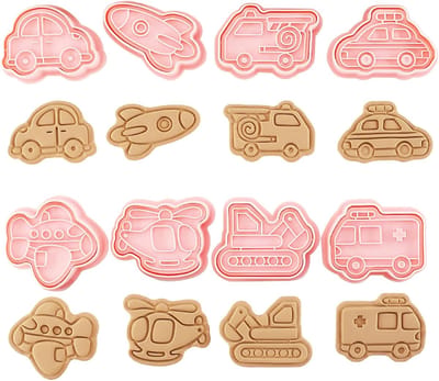 Dailygoods- Koekjessnijder 8 Stuks - 3D Koekjes Vormen - Auto/V voertuigvorm - Kunststof - Herbruikbaar - Eenvoudig te Reinigen - Koekjesvorm