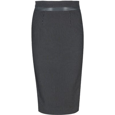 Zwarte kokerrok met hoge taille en leren details