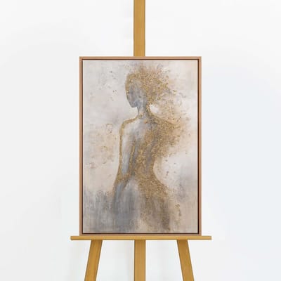 YS Schilderij - Handgeschilderd canvas schilderij - Wanddecoratie moderne Kunst - grijs en goud - woonkamer - Muurdecoratie woonkamer - Slaapkamer decoratie - Kamer accessoires - schilderijen woonkamer - schilderij Modern Met lijnen Wood 60x40