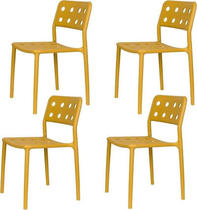 Tuinstoelen Plastic - Stoelenset Buiten - Buiten Zitten - Weerbestendig Materiaal - Set van 4 - Geel