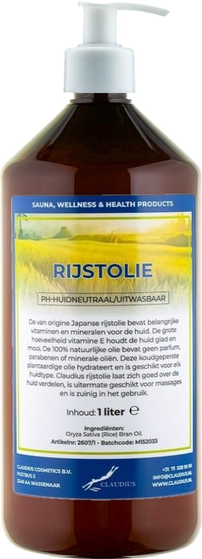 Rijstolie 1 liter met witte pomp - 100% natuurlijk - biologisch en koud geperst