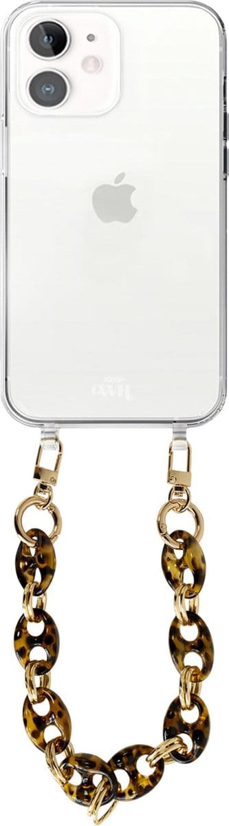 xoxo Wildhearts silicone case met koord - Transparant telefoonhoesje met koord - telefoonketting - Marble Brown - Kort koord - Cord Case - geschikt voor Apple iPhone 12 hoesje - Ketting met marmere look - marmer - bruin