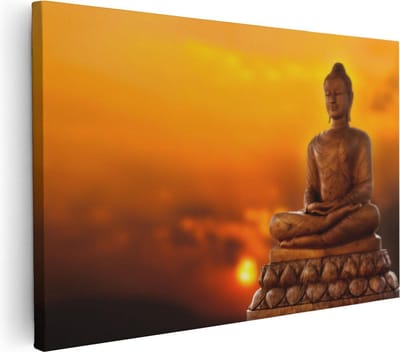 Artaza Canvas Schilderij Boeddha Zon - 30x20 cm - Klein - Muurdecoratie Spiritueel - Wanddecoratie Woonkamer - Schilderijen Op Canvas