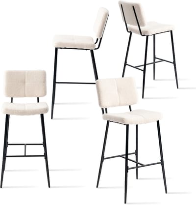 Set van 4 Barkrukken - Industriële Rugleuning Voetensteun Gevoerde Zitting - Beige