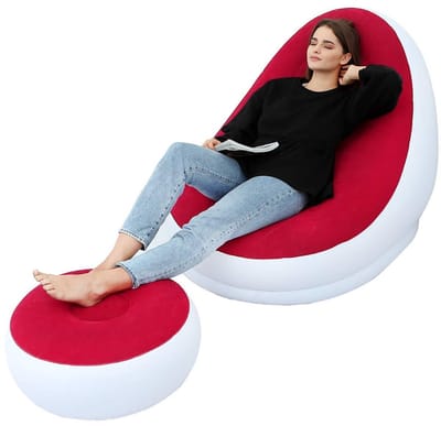 Unyqoos® Comfortabele opblaasbare lounge stoel met voetenbank voor binnen en buiten