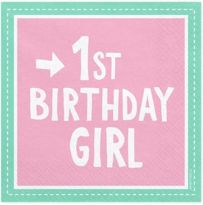PartyDeco - Servetten - 1st Birthday Girl, 33x33 cm
