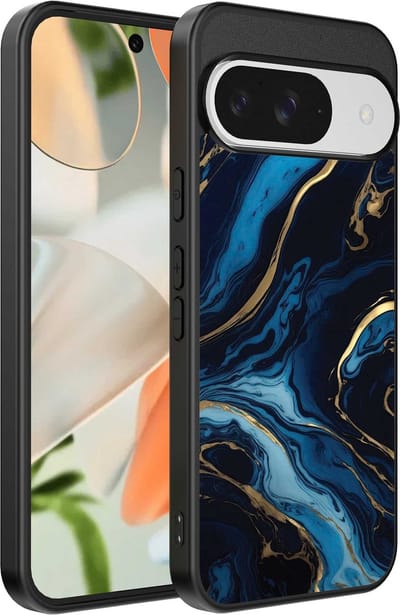 Geschikt voor Google Pixel 9 Telefoonhoesje met marmer opdruk - TPU backcover case gold blue marble design - Goud Blauw - Smartphonica geschikt voor Google Pixel 9