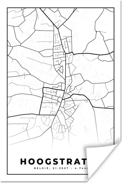 Poster België – Hoogstraten – Stadskaart – Kaart – Zwart Wit – Plattegrond - 120x180 cm XXL