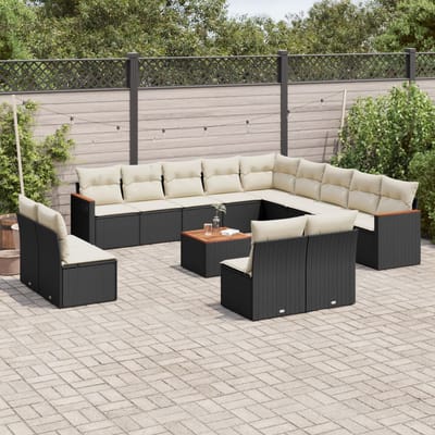 vidaXL - 14-delige - Loungeset - met - kussens - poly - rattan - zwart