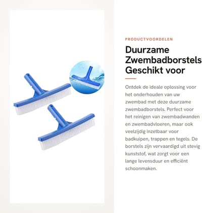 Dailygoods- Zwembadborstel Duurzaam - 2 Stuks - Kunststof - Voor Zwembadwand/Vloer - Breed Toepassingsgebied - 25cm X 4.7cm - Zwembadreiniger