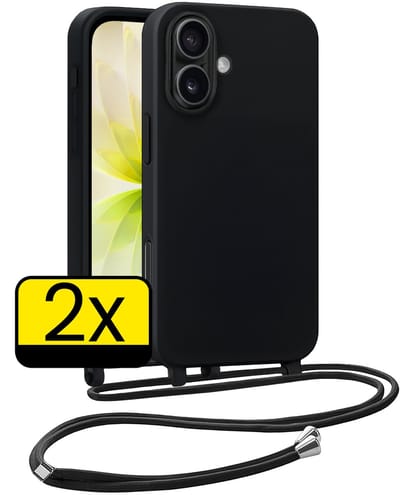 Hoesje Geschikt voor iPhone 17 Hoesje Met Koord Siliconen Case - Hoes Geschikt voor iPhone 17 Backcover Met Afneembaar Koord - Zwart - 2 Stuks