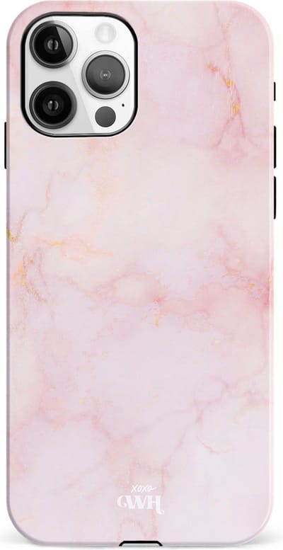 xoxo Wildhearts Marble Dusty Pink - Double Layer - Hardcase hoesje geschikt voor iPhone 12 Pro Max hoesje roze - Roze shockproof case geschikt voor Apple iPhone 12 Pro Max hoesje marmer - Roze