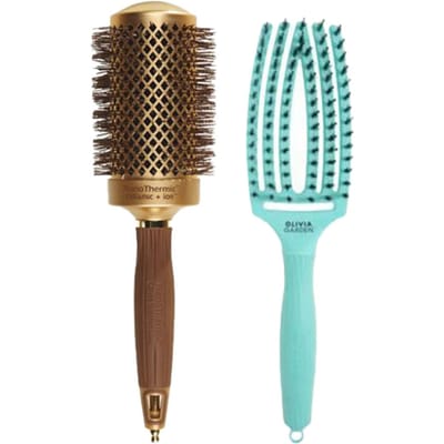Olivia Garden Expert Blowout Shine Wavy Goud/Bruin 55mm + Fingerbrush Care Iconic Boar&Nylon Mint Medium
