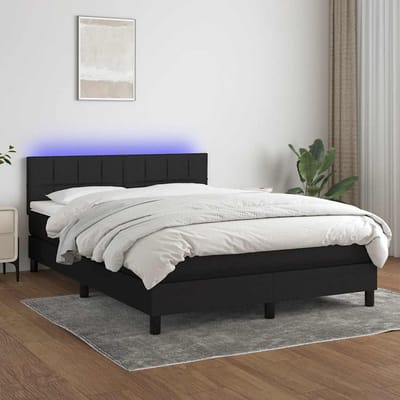 vidaXL - Boxspring - met - matras - en - LED - stof - zwart - 140x200 - cm