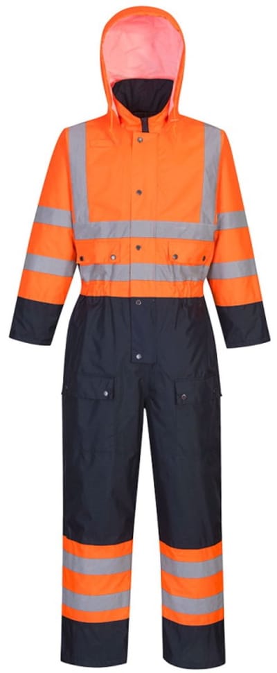 Portwest Hi-Vis Tweekleuren Overall - Gevoerd S485 - Oranje/Marine - L