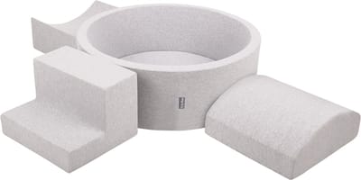 KiddyMoon schuimspeelplaats met rond ballenbad (300 ballen) ballenbakken voor baby's speelbad hindernisbanen, made in the eu, lichtgrijs:pearl/grey/transparent/babyblue/minze