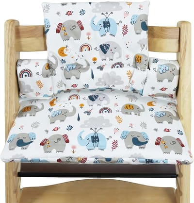 Kinderstoel Zitkussen - Stoelbekleding Baby - Comfortabel Zitten - Waterdicht & Afneembaar - 44 x 27 cm - Olifantenprint