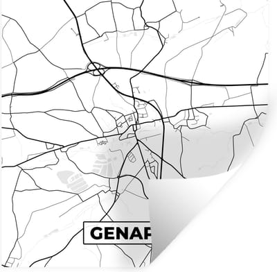 Muurstickers - Sticker Folie - Stadskaart – Plattegrond – België – Zwart Wit – Genappe – Kaart - 100x100 cm - Plakfolie - Muurstickers Kinderkamer - Zelfklevend Behang XXL - Zelfklevend behangpapier - Stickerfolie