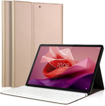 Hoes met toetsenbord geschikt voor Lenovo Tab P12 12.7 inch 2023 - Keyboard Book Case Cover Hoesje Goud