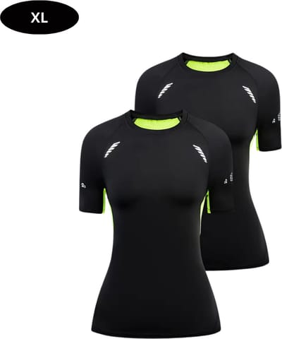 Livano Sportshirt Dames - Sport - Fitness - Compressie Shirt - Corrigerend Hemd - Sportkleding - Vrouwen - 2 Stuks - Groen - XL