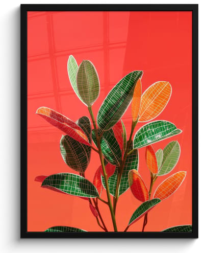 Poster in lijst - Fotolijst 60x80 cm - Posters - Bladeren - Nerven - Oranje - Structuur - Posterlijst zwart - Decoratie - Wanddecoratie woonkamer - Muurdecoratie slaapkamer