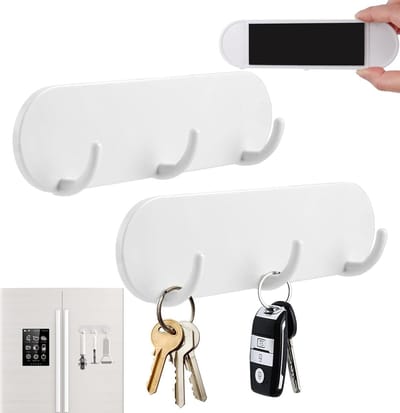 Magnetisch Sleutelbord met 3 Haken - ABS - Voor Koelkast, Keuken en Wasruimte - Zonder boren