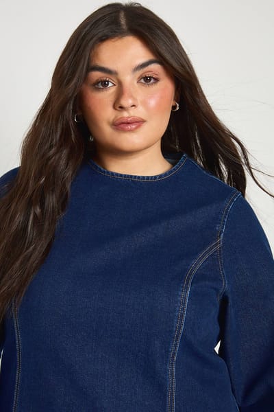 boohoo Dames Plus Denim Shift Jurk | Donker Indigo | Maat: 44