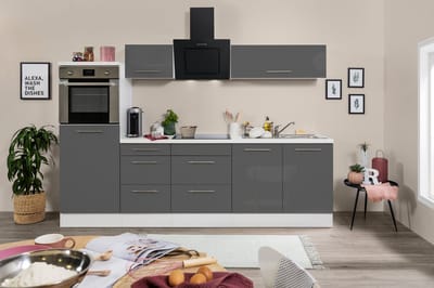 Goedkope keuken 270  cm - complete keuken met apparatuur Amanda  - Wit/Grijs - soft close - keramische kookplaat    - afzuigkap - oven    - spoelbak