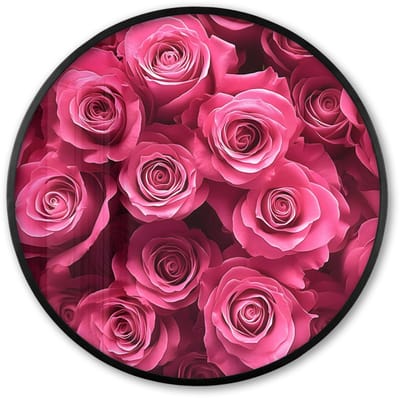 Poster in lijst Rond - Fotolijst 60x60 cm - Posters - Rozen - Pink - Bloem - Ronde posterlijst zwart - Decoratie - Wanddecoratie woonkamer - Muurdecoratie slaapkamer