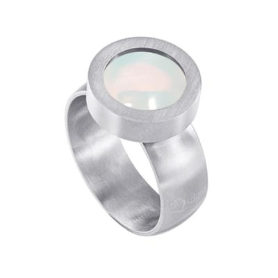 Quiges Dames Ring RVS Zilverkleurig Mat met Opaal Mini Coin - SLSRS56117
