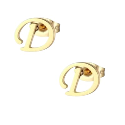 Aramat Jewels | Oorbellen | Goudkleurige RVS oorstekers Letter D | | | |10mm | Staal | Kinderen, Volwassenen | Verkleurd niet
