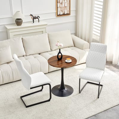 MIVRAY Eettafelset 60 Cm - Ronde Tafel Met 2 Stoelen - Voor Eethoek En Woonkamer - MDF Metaal En Kunstleer